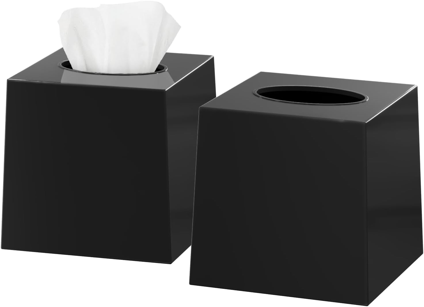 Creative Scents Black Tissue Box Cover Square - 2 Pack Plastic Cube Tissue Holder Dispenser - Decorative Facial Tissue Box Holder for Living Room, Office Desk - Vanity Countertop (5.5" x 5.5" x 5.6")