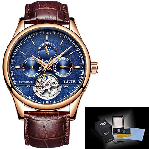 Preisvergleich Produktbild Smartwatch,Fashion Business Herren Automatikuhr Leder wasserdichte Mechanische Uhr Herren Tourbillon Sportuhren Relogio Masculino