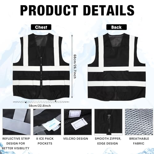 Jexine 2 Pcs Cooling Vest for Men Women, 24 Pcs Ice Packs, Adjustable Ice Vest Cool Jacket for Hot Weather Summer Work Running (Black, Simple Style)2