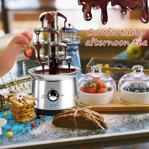 ZEVELOO Stainless Steel Electric Chocolate Fondue Fountain Machine Chocolate Fountain 4 Tier, 2.5lb Capacity Chocolate Capacity for Nacho Cheese, Sauce, Liqueuers, Christmas, Wedding, Birthday Party