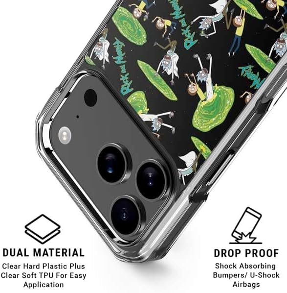 Skinit Clear Phone Case Compatible with iPhone 17 Pro - Officially Licensed Adult Swim Rick and Morty Portal Pattern Design