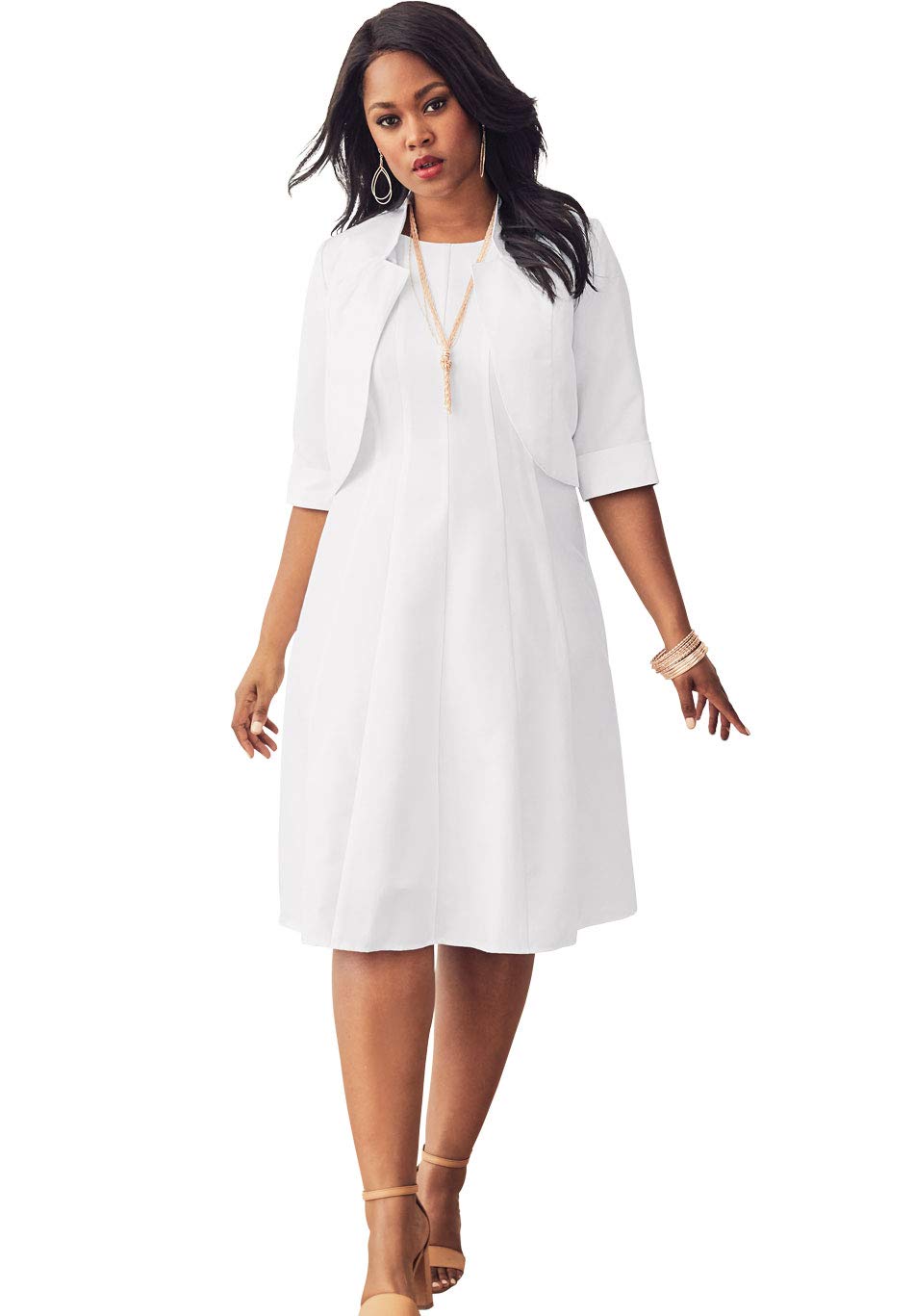 Roamans Womens Plus Size Fit-And-Flare Jacket Dress