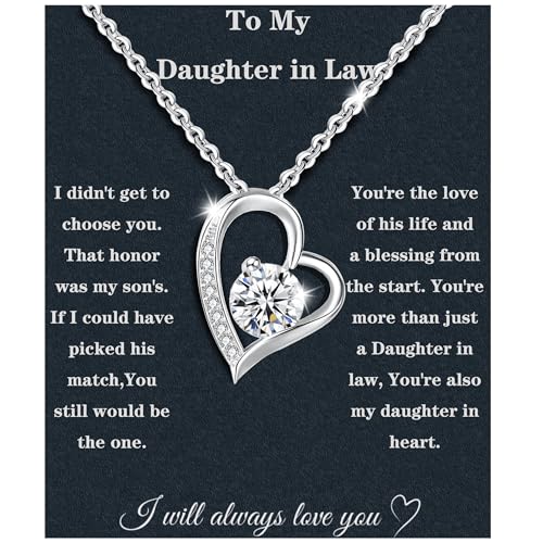 Christmas Gifts For Daughter In Law Necklace 925 Sterling Silver Daughter In Law Gifts From Mother In Law Birthday Gifts With Message Card &Gift Box (888-Heart01)