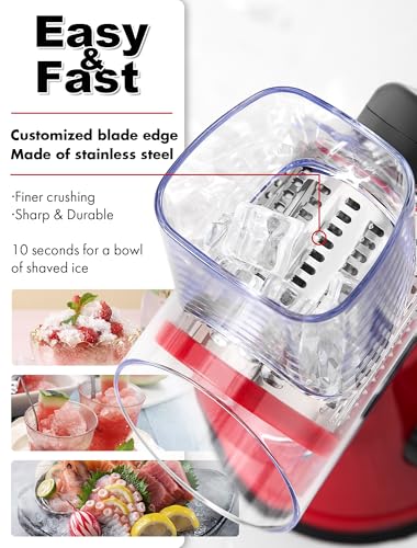 GDL Shaved Ice Machine Manual, Ice Shaver and Snow Cone Machine Hand Crank, Household Shaved Ice Maker, Portable Ice Crusher for Home Use with Stainless Steel Blade