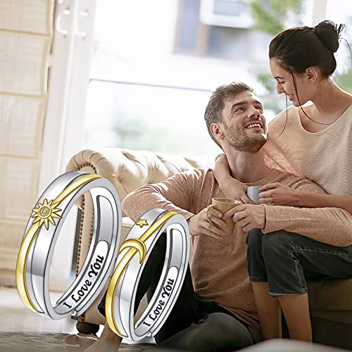 Promise Rings for Couples Sterling Silver Matching Rings for Women Adjustable Sun/Moon/Star/Heart Him and Her Rings Carved I LOVE YOU Couples Jewelry Gift for Men Women4
