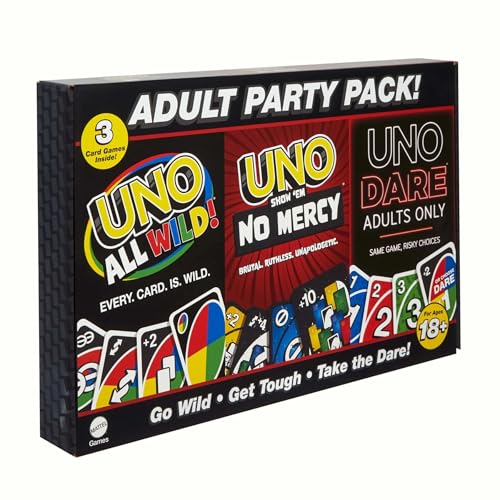 UNO All Wild, Show 'em No Mercy, Dare Adults Only 3 Card Game Bundle