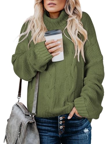 Image of Dokotoo Womens 2026 Winter Fall Solid Turtleneck High Neck Balloon Long Sleeve Sweaters Pullover Outerwear