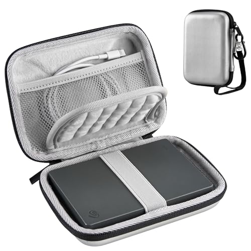 Image of ProCase External Hard Drive Travel Case for 2.5 inch HDD /SSD -Silver | Fits Seagate Portable, Samsung T9, WD Elements, My Passport, Toshiba Canvio Basics, 1TB-5TB Drives, USB 3.0 HDD /SSD Storage