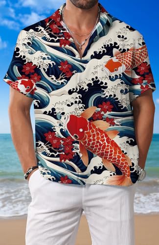 Men Summer Button Shirt Beach: Hawaiian Casual Tropical Short Sleeve Clothes