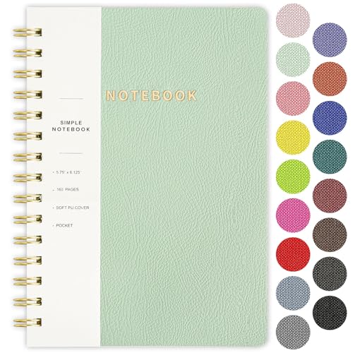 Image of Spiral Notebook-5.75 inch x 8.125 inch College Ruled Journal with Inner Pockets and 160 Pages,PU Leather Cover Business Journal, Twin-Wire Binding Notebook Perfect for Office & Home School Supplies Mint Green