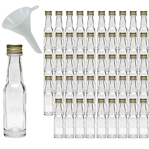 mikken - 50 mini bouteilles en verre de 20 ml avec bouchon à vis et entonnoir.