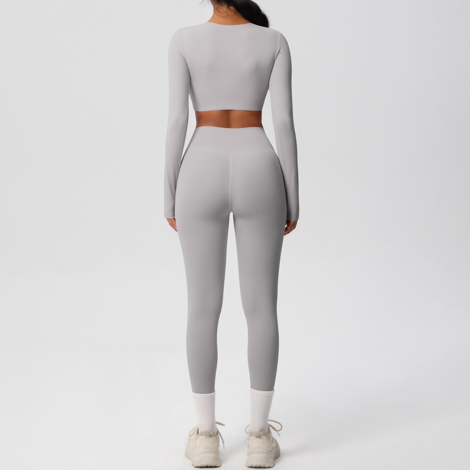 Pantaloni e maniche lunghe traspiranti in tinta unita per allenamento yoga, fitness, corsa, esercizio, abbigliamento sportivo