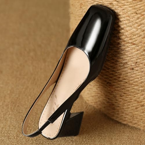 DINTAHA Womens Square Closed Toe Slingback Heels Patent Leather Low Block Heel Pumps3