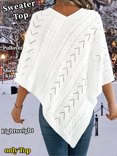 Women Knit Poncho Sweater, Irregular Hallow Out Cape Top Casual Fashion, Lightweight Knitted Shawl Wraps Fall Winter3