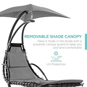 Best Choice Products Outdoor Hanging Curved Steel Chaise Lounge Chair Swing wBuilt in Pillow and Removable Canopy Charcoal Gray