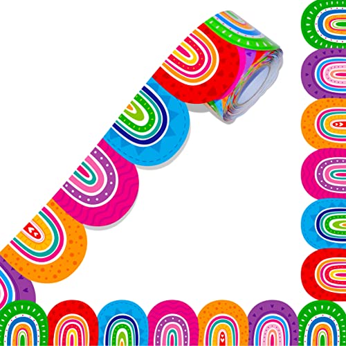 Image of 60 Feet Bulletin Board Borders, Colorful Rainbow Die-Cut Rolled Border Trim Decoration Borders for School, Classroom, Offices Walls, Desks, Windows, Doors, Lockers