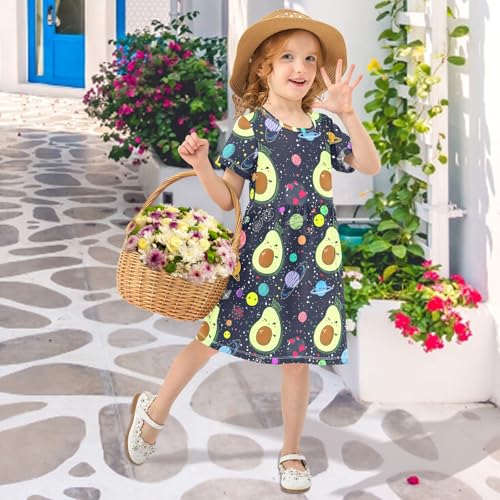 CHIFIGNO Cute Space Avocados Dark Blue Girls Dress A Line Crewneck Casual Sundress Toddler Girl Summer Clothes4
