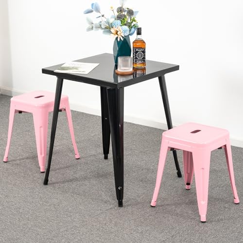 Image of Brage Living 18 Inch Industrial Metal Stools Set of 2, Stackable Classroom Stools, Backless Metal Dining Chairs for Indoor Outdoor, Kitchen Short Stools (Pink)