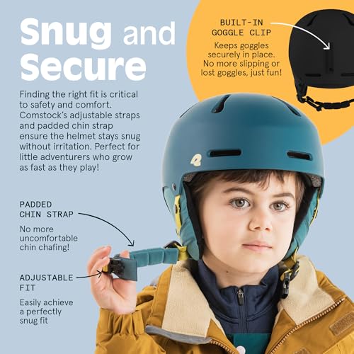 Image of Comstock Kids Ski & Snowboard Helmet with ABS Shell, EPS Impact Protection & 10 Cooling Vents - Adjustable Winter Sports Gear, Goggle Clip