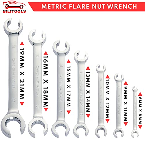 Bilitools 12-Piece Flare Nut Wrench Set, Metric & Standard, 12-Point Line Wrench Set 6 To 21Mm & 1/4" To 7/8", Cr-V Steel #TOP3