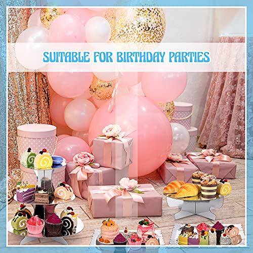 Zopeal 7 Pcs Dessert Table Display Set 3-Tier Cupcake Stand 1-Tier Cup Cake Display Tower Platters and Serving Trays Cardboard Cake Cookie Holders for Wedding Birthday Party Baby Shower(Silver)