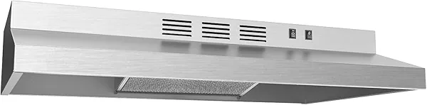 Midea MVU30W2AST Range 30 Inch Under Cabinet Vent Ductless Convertible with Durable Stainless Steel, 200 CFM Kitchen Hood with 2 Reusable Filter, 2 Speed Exhaust Fan