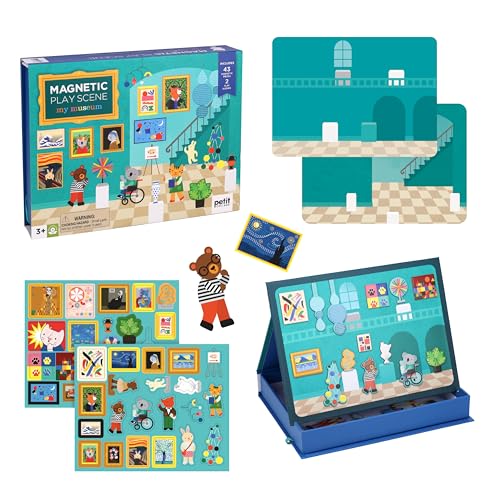 Image of Petit Collage: My Museum Magnetic Play Scene - Fill the Museum with Iconic Art Pieces and Take Your Animal Friends on a Tour- Includes 2 Play Scenes and Over 40 Play Pieces - Great Travel Activity