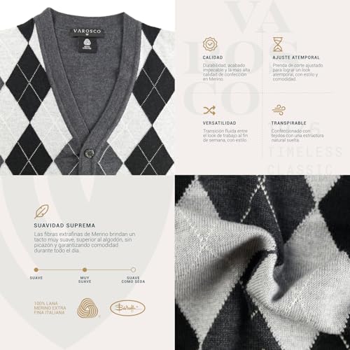 | Merino Wool Cardigan Sweater - Argyle Model | Woolmark Certified4