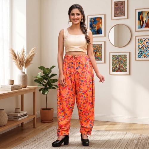 Image of FASHION GALLERY Women's Rayon Relaxed Fit Patiala Salwar with Full Length Drawstring Closure Type and Flexible Waist|Patiala Pant for Woman
