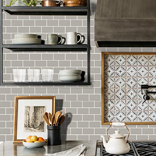 Crystiles 12-Pack Peel And Stick Tile Backsplash, 12"X12" Peel And Stick Wallpaper, Light Gray/Beige #TOP1