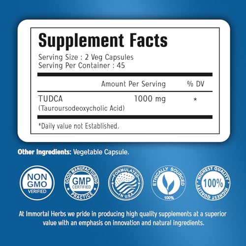Image of Tudca Supplement 1000mg, 90 Capsules for Liver Support, Non-GMO & Gluten Free Tauroursodeoxycholic Acid Capsules for Adults