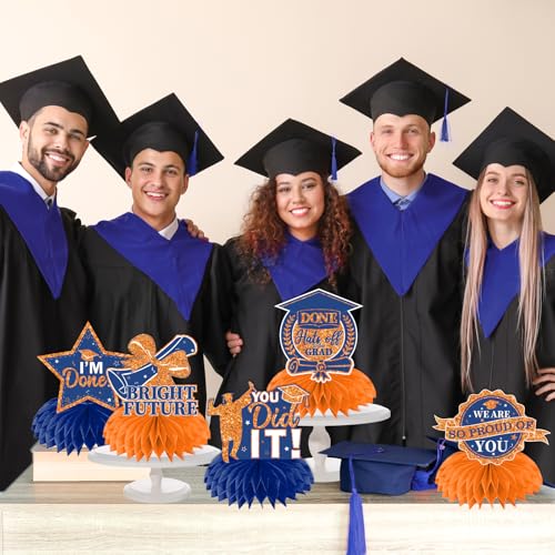 Image of 12pcs Graduation Table Decorations,Orange and Blue Graduation Decorations Graduation Centerpieces for Tables Class of 2026 Centerpieces Honeycomb for 2026 Congrats Grad Table Decor (Orange and Blue)