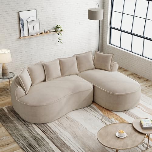BLUON HOME Boneless Couch, L Sofá con función de dormir, Sofá modular, Sofá cama con chaise longue derecha, chenilla, con asiento bajo y reposabrazos anchos, sin montaje, 252 × 164 × 67 cm (marrón