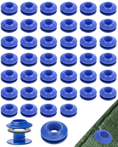 KEMUZ 40 Stück Premium Ösen Set aus Kunststoff (28mm) rostfrei für Planen/Zelte/Sonnensegel - Inkl. Montagewerkzeug, Blau