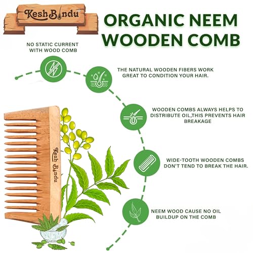 Image of Handmade Kacchi Broad Neem Wooden Comb For Women Detangling, Frizz Control & Shine, Suited For All Hair Types Kangi (Wide Tooth Comb)