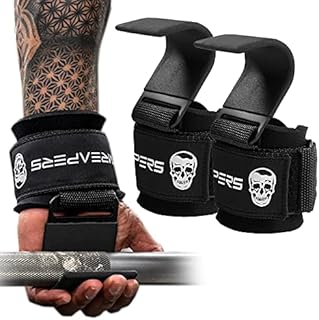 Gymreapers Weight Lifting Hooks (Pair), Heavy Duty Power Wrist Straps Hand Grip Support for Deadlifts, Pull Ups, Shrugs - Gym Gloves for Men and Women (Black)