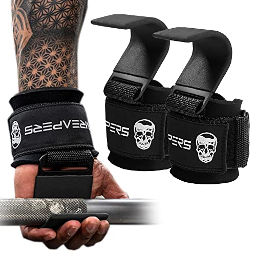 Gymreapers Weight Lifting Hooks (Pair), Heavy Duty Power Wrist Straps Hand Grip Support For Deadlifts, Pull Ups, Shrugs – Gym Gloves For Men and Women