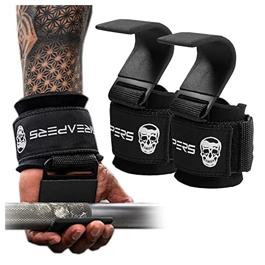 Gymreapers Weight Lifting Hooks (Pair), Heavy Duty Power Wrist Straps Hand Grip Support for Deadlifts, Pull Ups, Shrugs - Gym Gloves for Men and Women (Black)