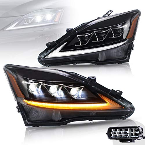 VLAND LED Headlights for [Lexus IS250 IS350 ISF IS 220d 2006 2007 2008 2009 2010 2011 2012] Front Lamps Assembly with Sequential Turn Signal YAA-IS-0303H Pair 2PCS (Amber)