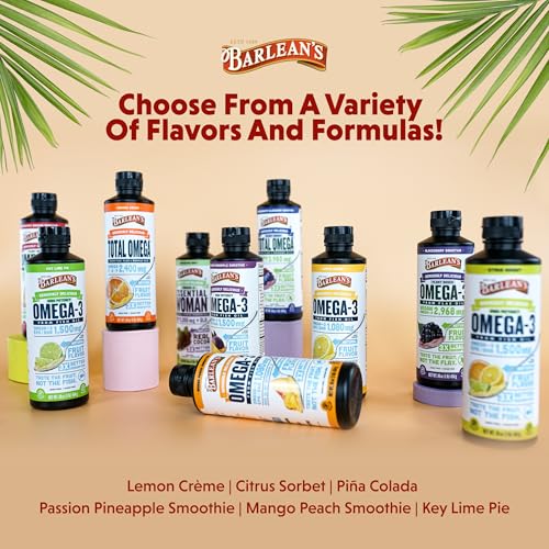 Barlean's Omega 3 Fish Oil Liquid Supplement 3-Flavor Variety Pack for Men and Women, EPA and DHA Fatty Acid, Includes Key Lime Pie, Lemon Crème and Mango Peach Flavors, 8 oz - Thumbnail 7