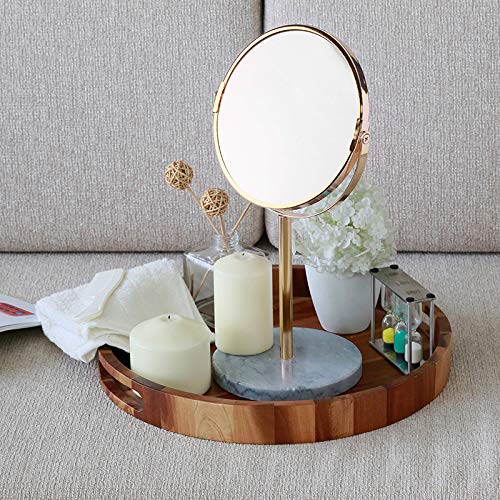 Iamagie Makeup Mirror Vanity Cosmetic 3x Magnifying Mirror Double-Sided Round Surface 360 Degree Swivel Rotation Metal Stand with Natural Marble Base for Home Bedroom Bathroom (Gold)