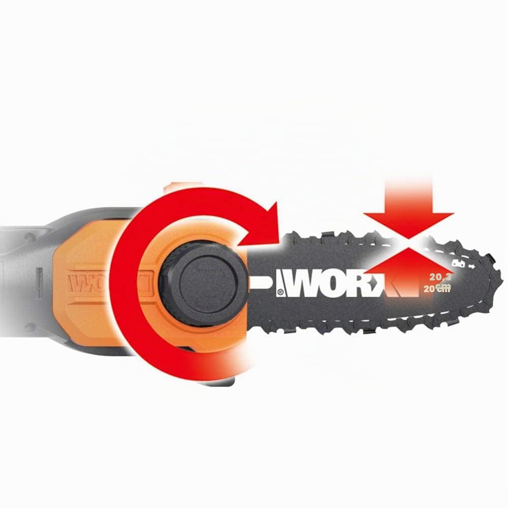 WORX 20V 2 en 1 Combo, Cortasetos telescópico y podadora WG908E, PowerShare, 2.0 Ah, tensado automático de la Cadena, lubricación automática de Aceite y Cargador rápido de 1 Hora.