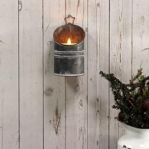 CVHOMEDECO. Vintage Galvanized Can Flameless LED Candle, Real Wax in Antique Galvanized Jar Flickering Candle with Remote Control for Tabletop Wall Decor. H 8 Inch CVHOMEDECO Vintage Galvanized Can Flameless LED Candle Real Wax in Antique Galvanized Jar Flickering Candle with Remote Control for Tabletop Wall Decor H 8 Inch