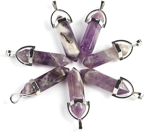 20 dijes de piedra natural, prisma hexagonal, cuarzo rosa, amatista, cristales curativos, dijes de piedra para hacer joyas, collares de bricolaje