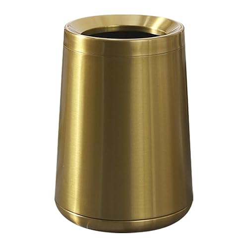 Bote de basura dorado de 10L2.6 galones, cubo de basura de acero inoxidable, cubo de basura cónico con apertura superior, cubo de basura de metal