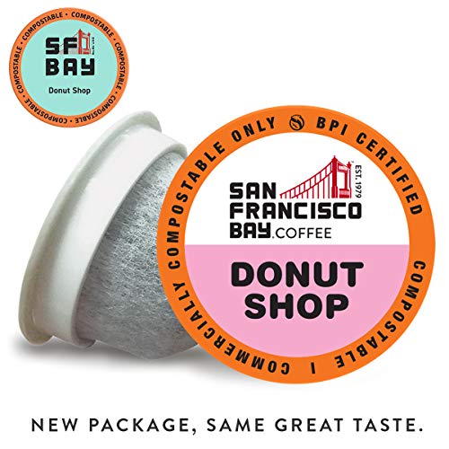 SF Bay Coffee Donut Shop 80 Ct Light Roast Compostable Coffee Pods, K Cup Compatible including Keurig 2.0