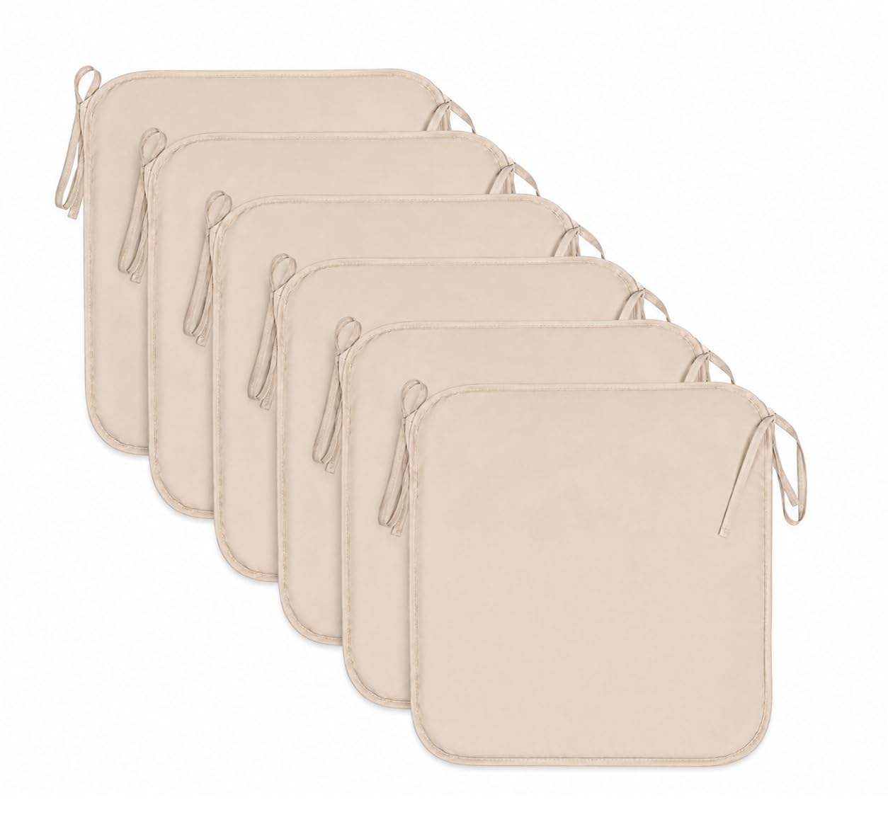 INSAFIANS Waterproof Chair Cushions Tie-On Seat Pads Dining Kitchen Patio Outdoor Chairs Packs of 2, 4, 6, or 8 (Pack 6 Beige)