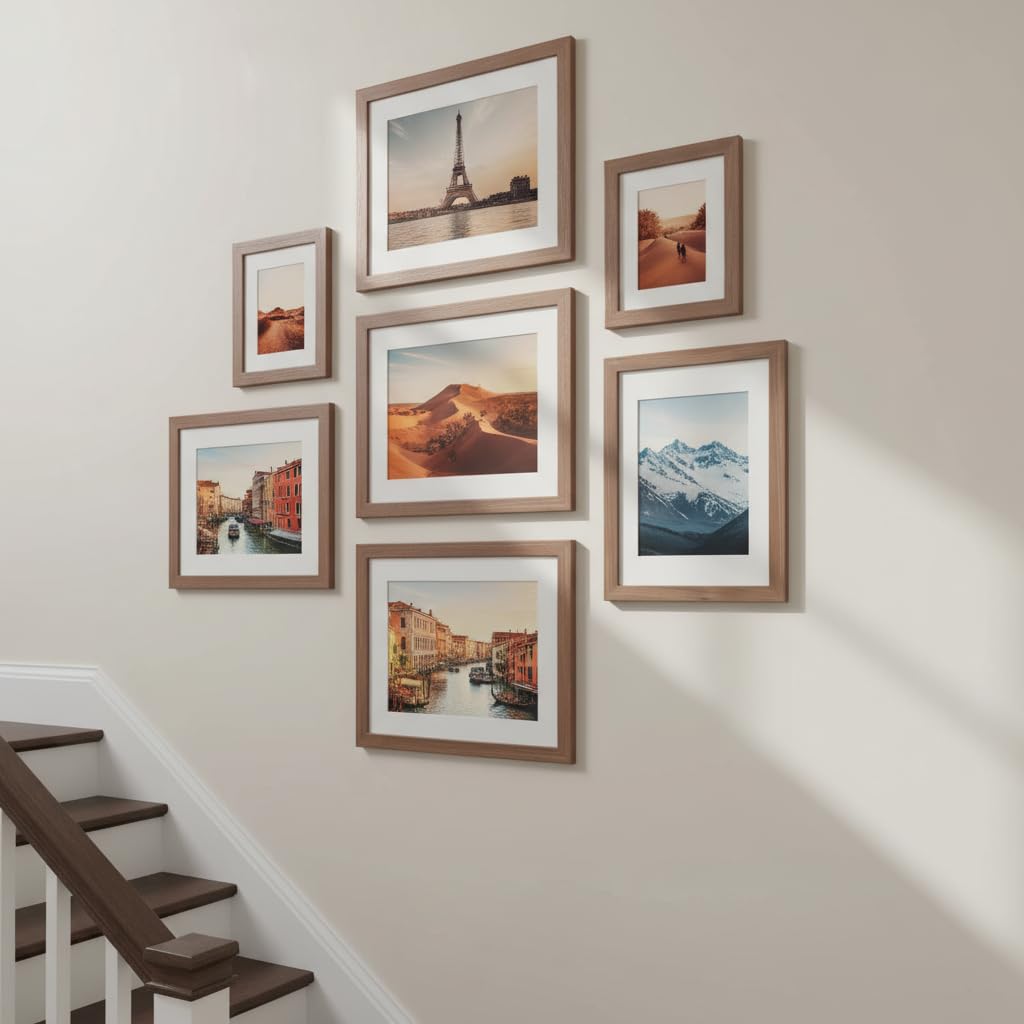 VictoR Bilderrahmen Passepartout Richter braun in 60x80 cm mit 50x70 Passepartout - Fotorahmen Holz - Leiste: 25x20mm - Bilderrahmen 60x80 braun