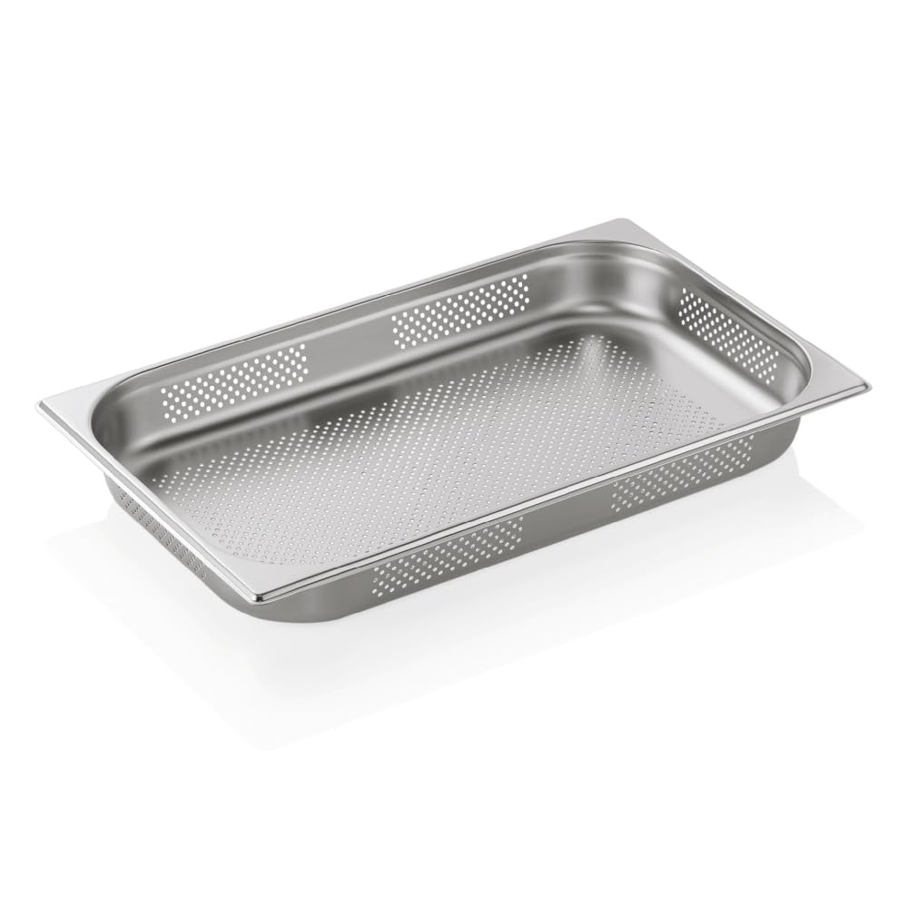 WAS 7111 100 Serie 71 Chromnickelstahl Gastronormbehälter mit Stapelrand, Boden & Seitenlochung, 1/1 GN, 325mm x 530mm x 100mm