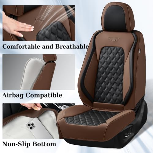 Image of Coverado Universal Car Seat Covers Full Set, Premium Breathable Waterproof Faux Leather Front & Rear Seat Protectors, Luxury Automotive Interior for Sedans SUVs Trucks - CoffeeBlack